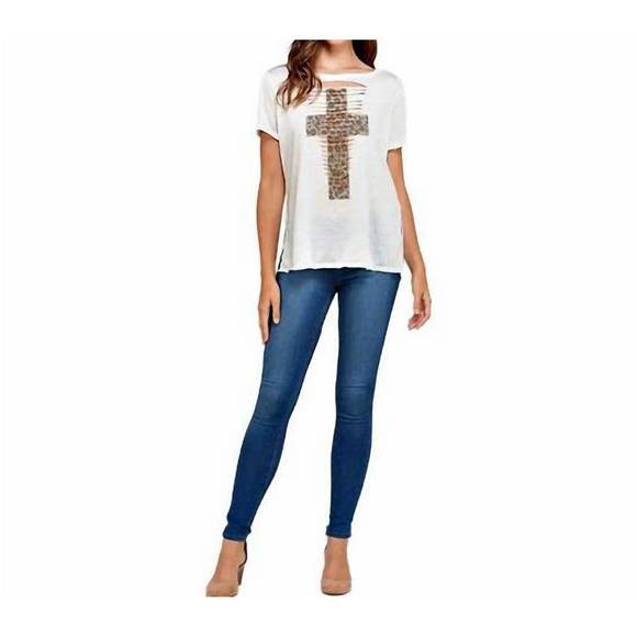 NEW PHIL LOVE laser cut tee with leopard print cross in ivory - Picture 3 of 3